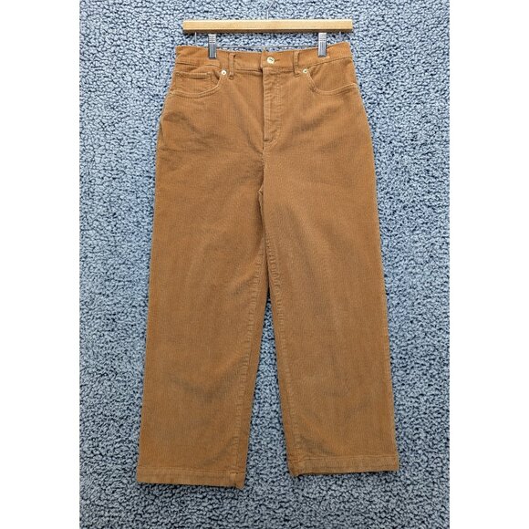 Express High Rise Wide Leg Corduroy Pants Womens 6 Cropped Boho Casual Brown - Picture 1 of 13